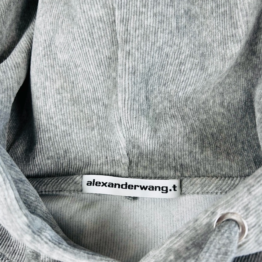 Alexander Wang Cropped Short Sleeve Hoodie in Grey Cotton EUC - Picture 10 of 11